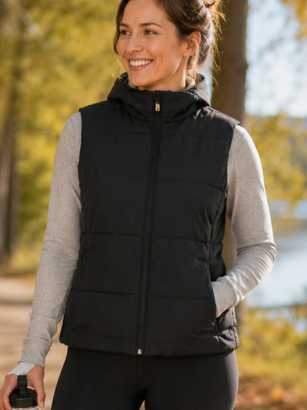 Michael Michael Kors Puffer Vest Small Black Zip Up Logo Athletic Sporty Casual